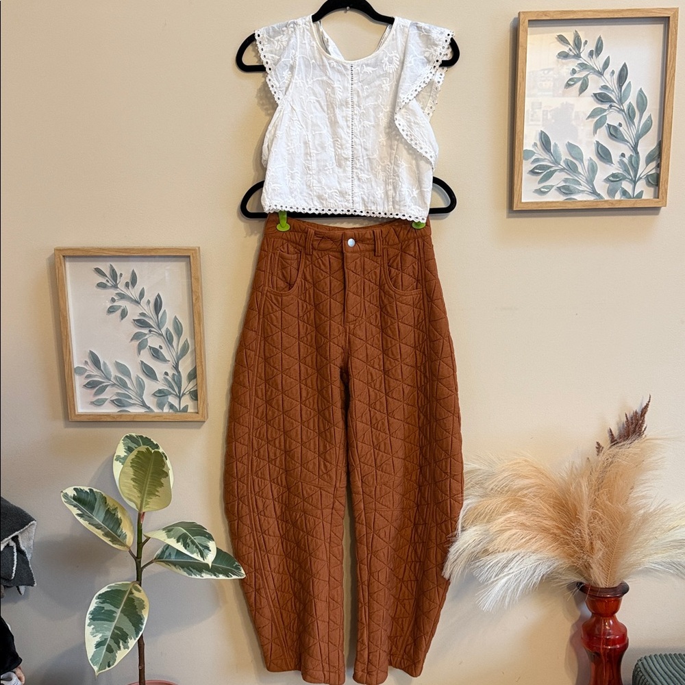 BiBi Quilted Terracotta Barrel Pants - Picture 3 of 4